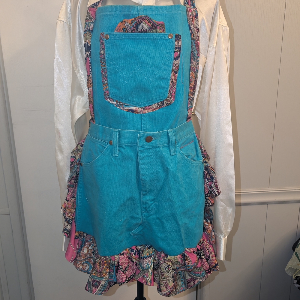 Turquoise Denim and Paisley Apron Dress